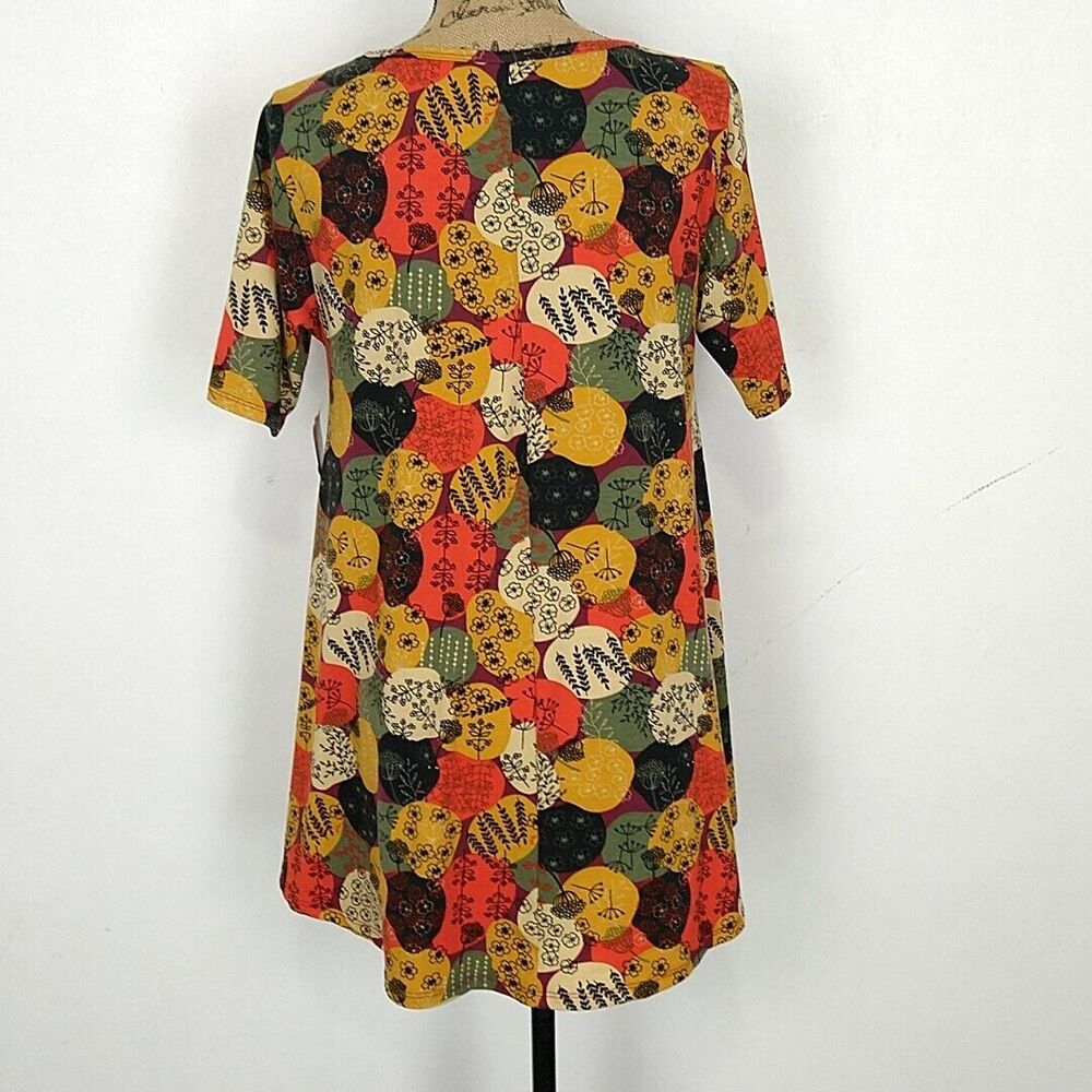 Lularoe Womens sz S Perfect T Shirt Orange Multicolor Short Sleeve Scoop Neck - Picture 2 of 4